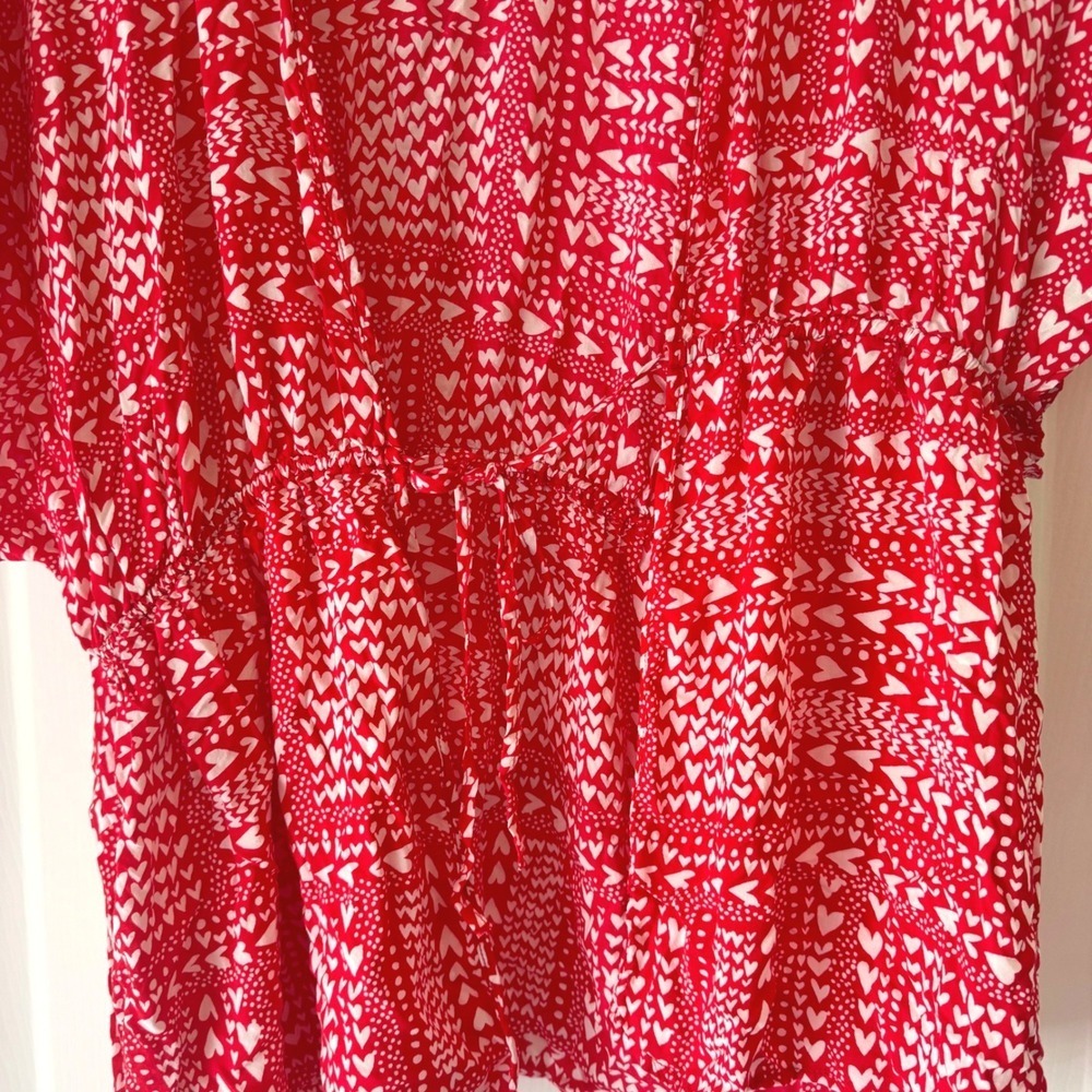 Victoria's Secret Red White Heart Print Kimono Robe Drawstring Cover Up O/S - Picture 3 of 5